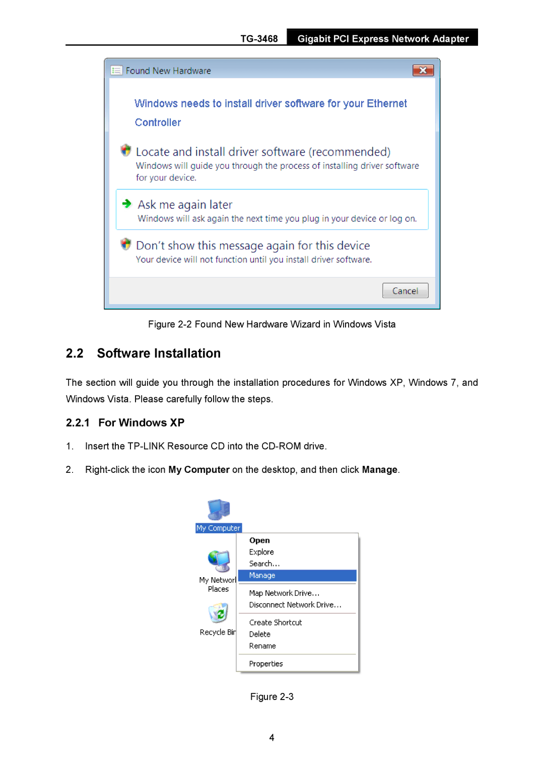 TP-Link TG-3468 manual Software Installation 