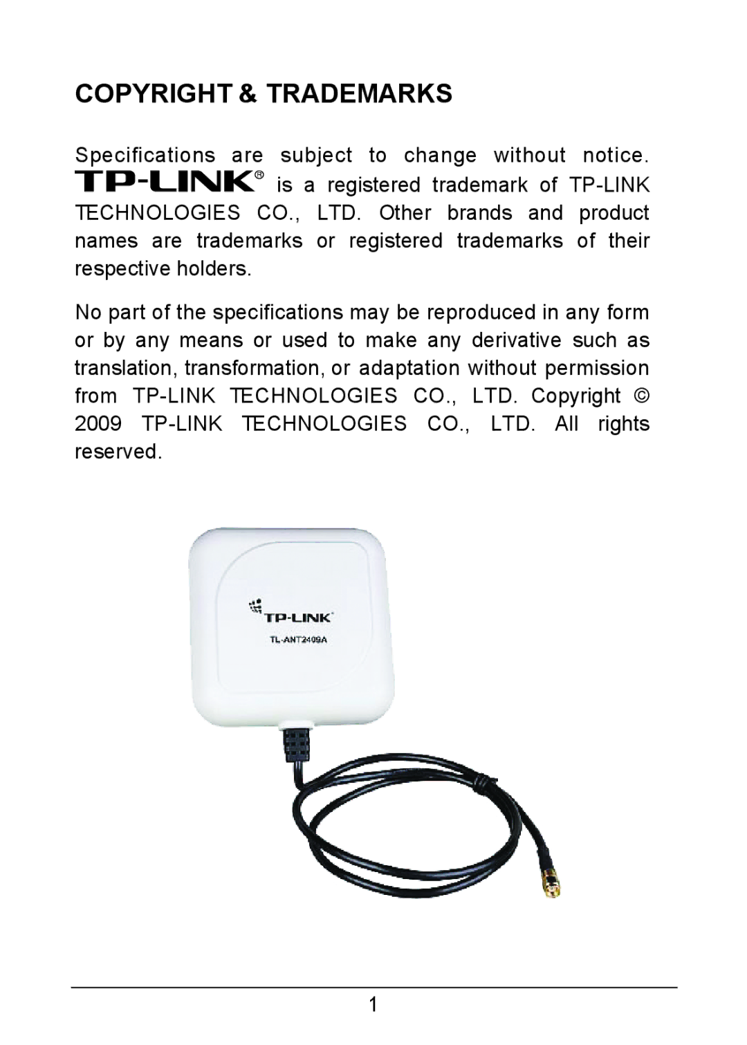 TP-Link TL-ANT2409A manual Copyright & Trademarks 