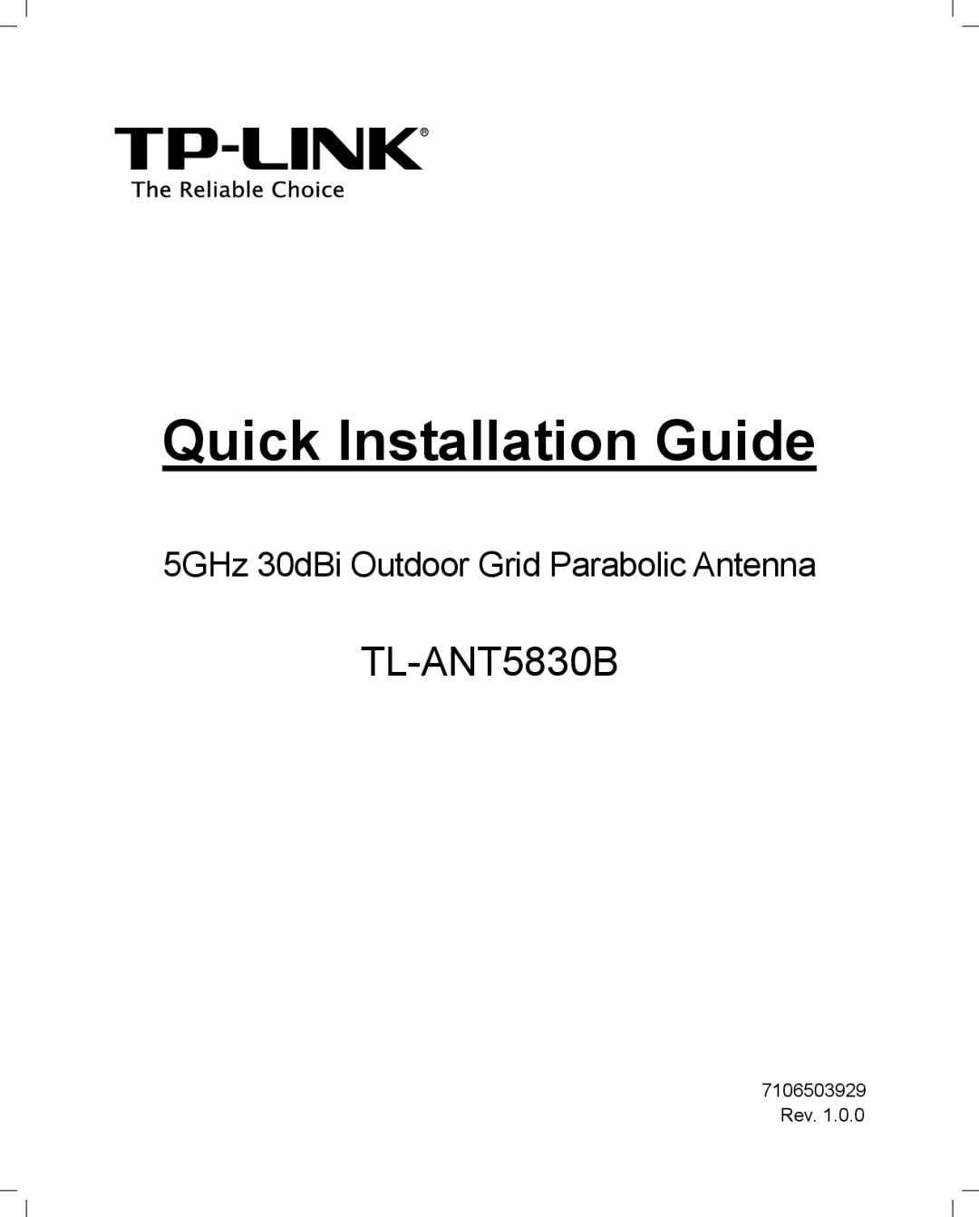 TP-Link TL-ANT5830B manual Quick Installation Guide 