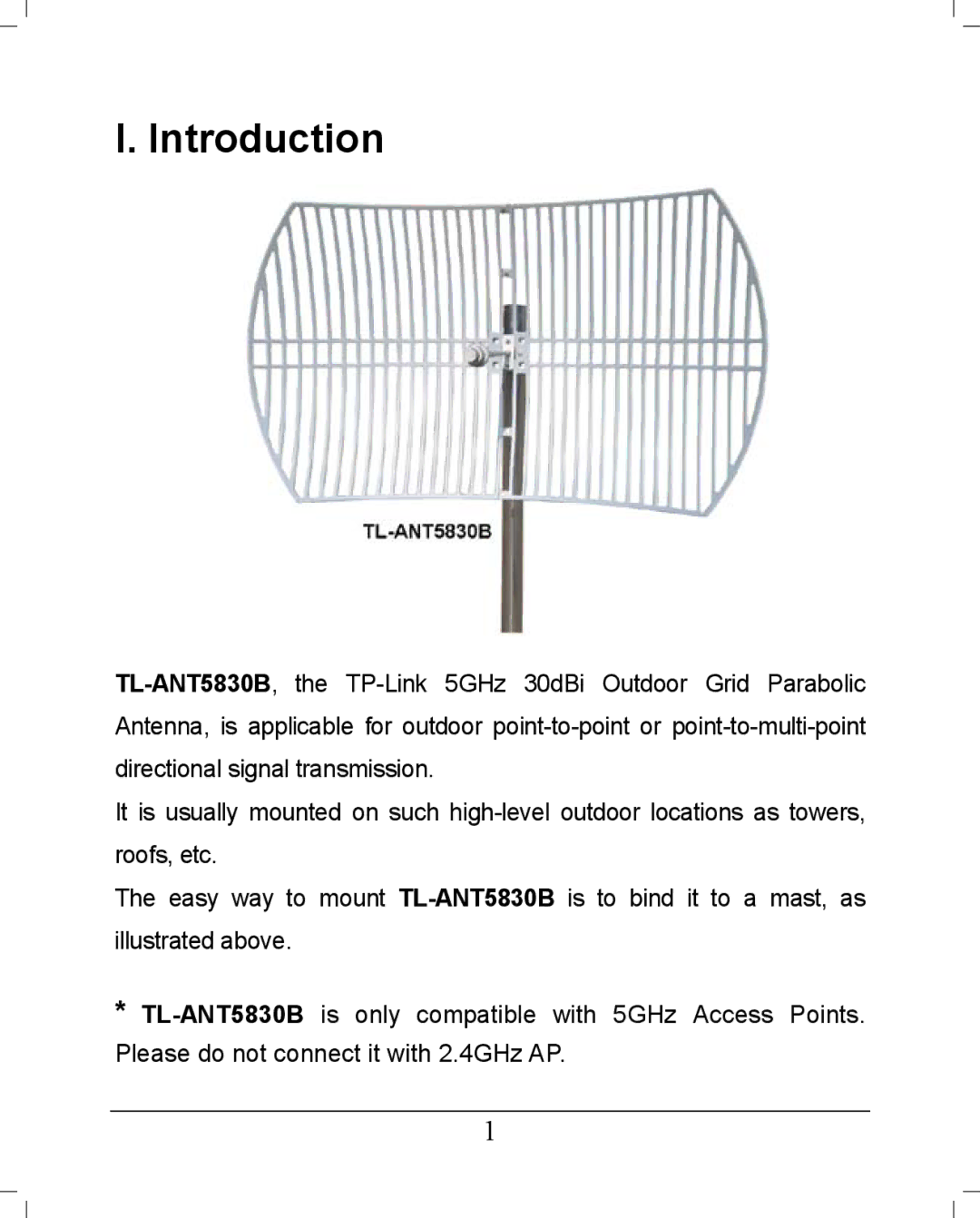 TP-Link TL-ANT5830B manual Introduction 