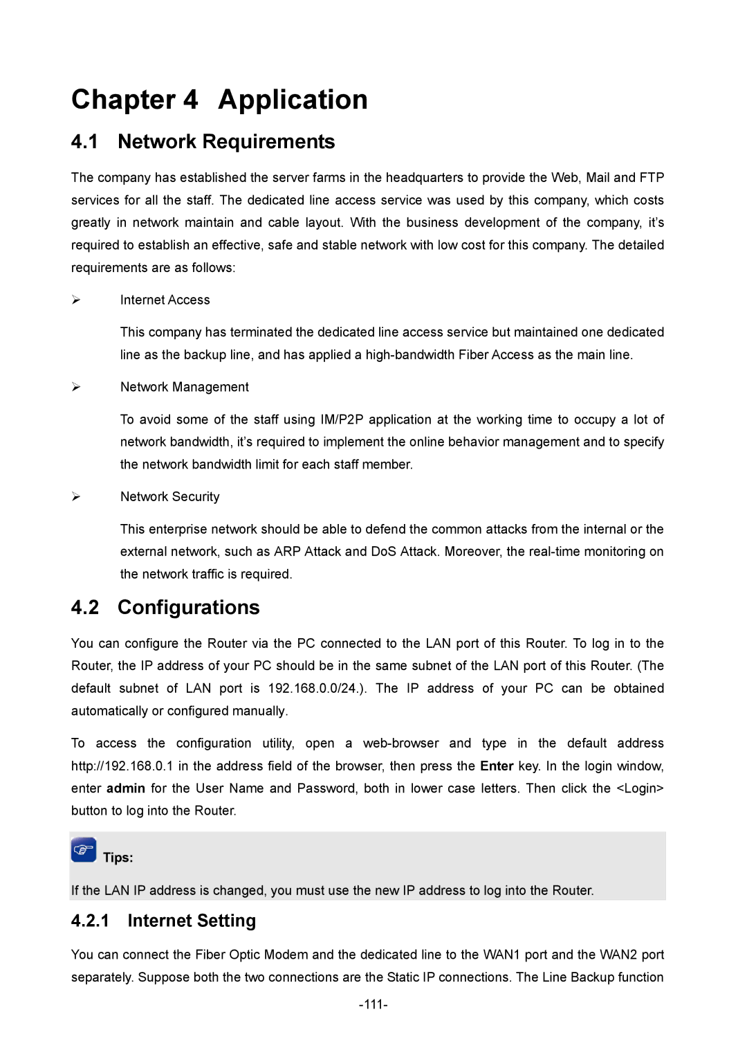 TP-Link TL-ER5120 manual Network Requirements, Configurations, Internet Setting 