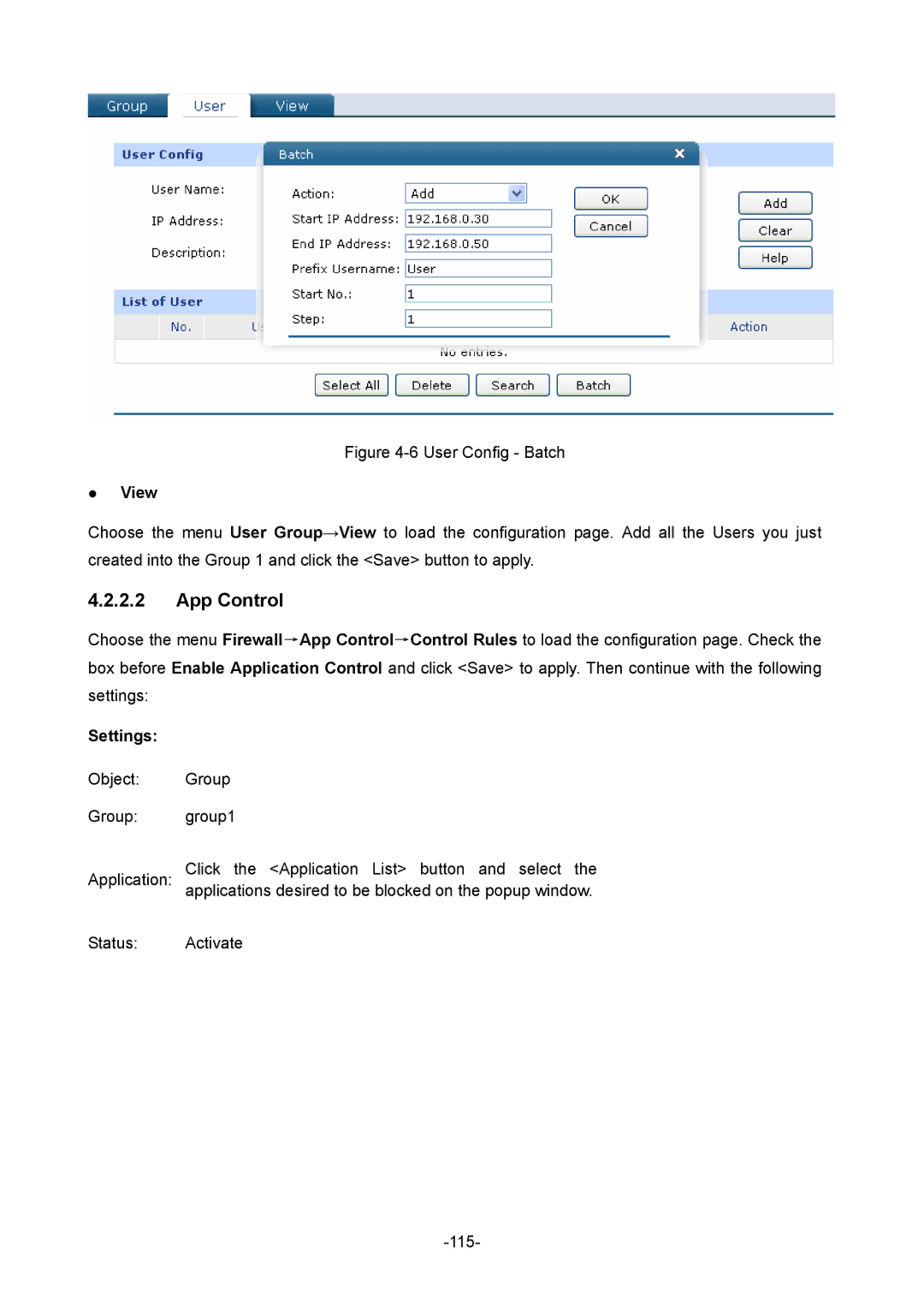 TP-Link TL-ER5120 manual App Control, View 