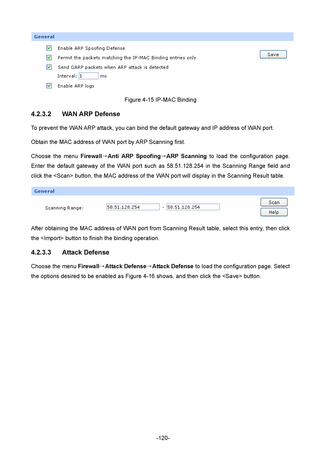 TP-Link TL-ER5120 manual WAN ARP Defense, Attack Defense 