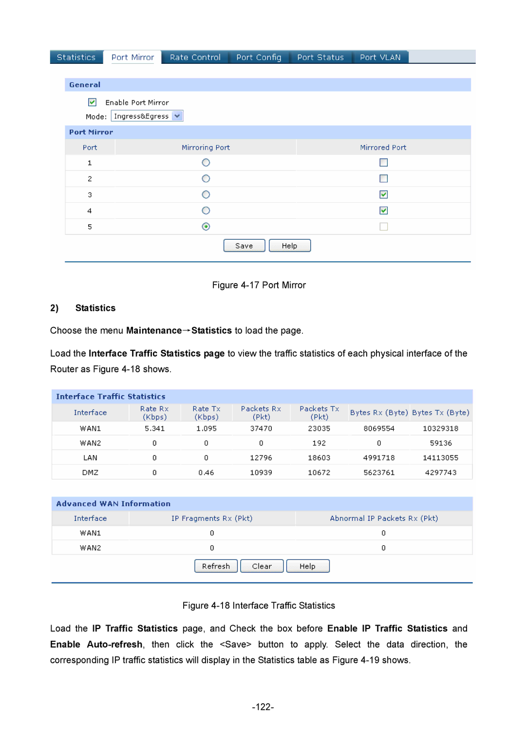 TP-Link TL-ER5120 manual Port Mirror, Statistics 