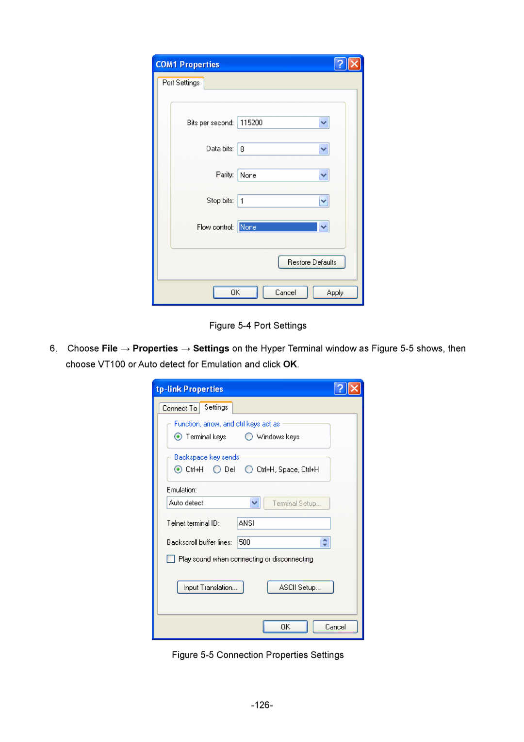 TP-Link TL-ER5120 manual Connection Properties Settings 126 