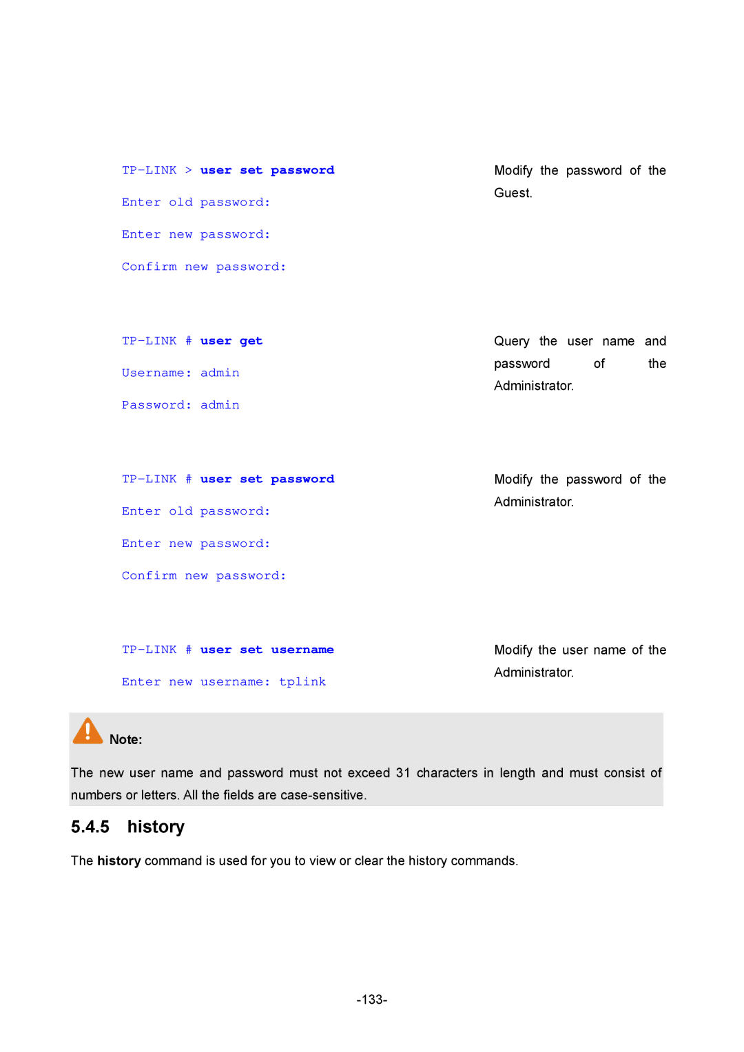 TP-Link TL-ER5120 manual History, TP-LINK user set password Enter old password 