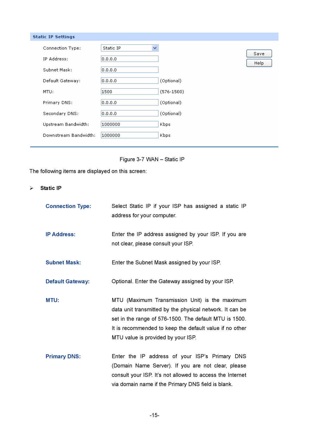 TP-Link TL-ER5120 manual WAN Static IP Following items are displayed on this screen, ¾ Static IP 