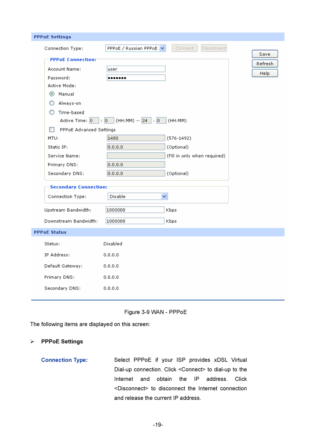 TP-Link TL-ER5120 manual WAN PPPoE Following items are displayed on this screen, ¾ PPPoE Settings 