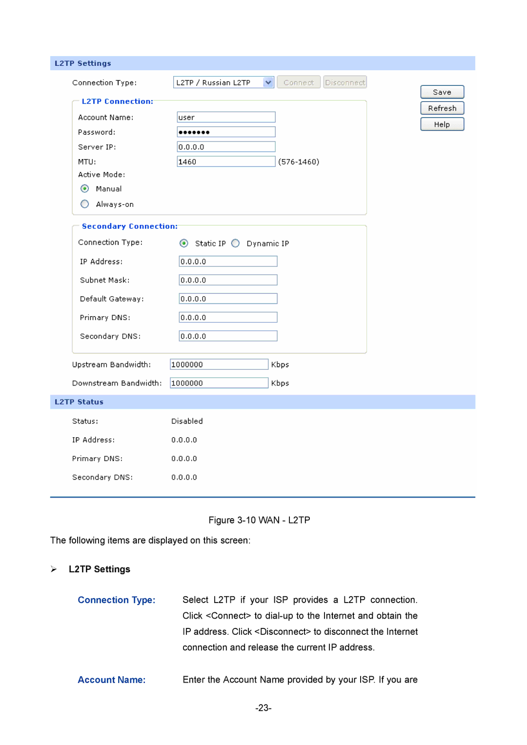 TP-Link TL-ER5120 manual WAN L2TP Following items are displayed on this screen, ¾ L2TP Settings 