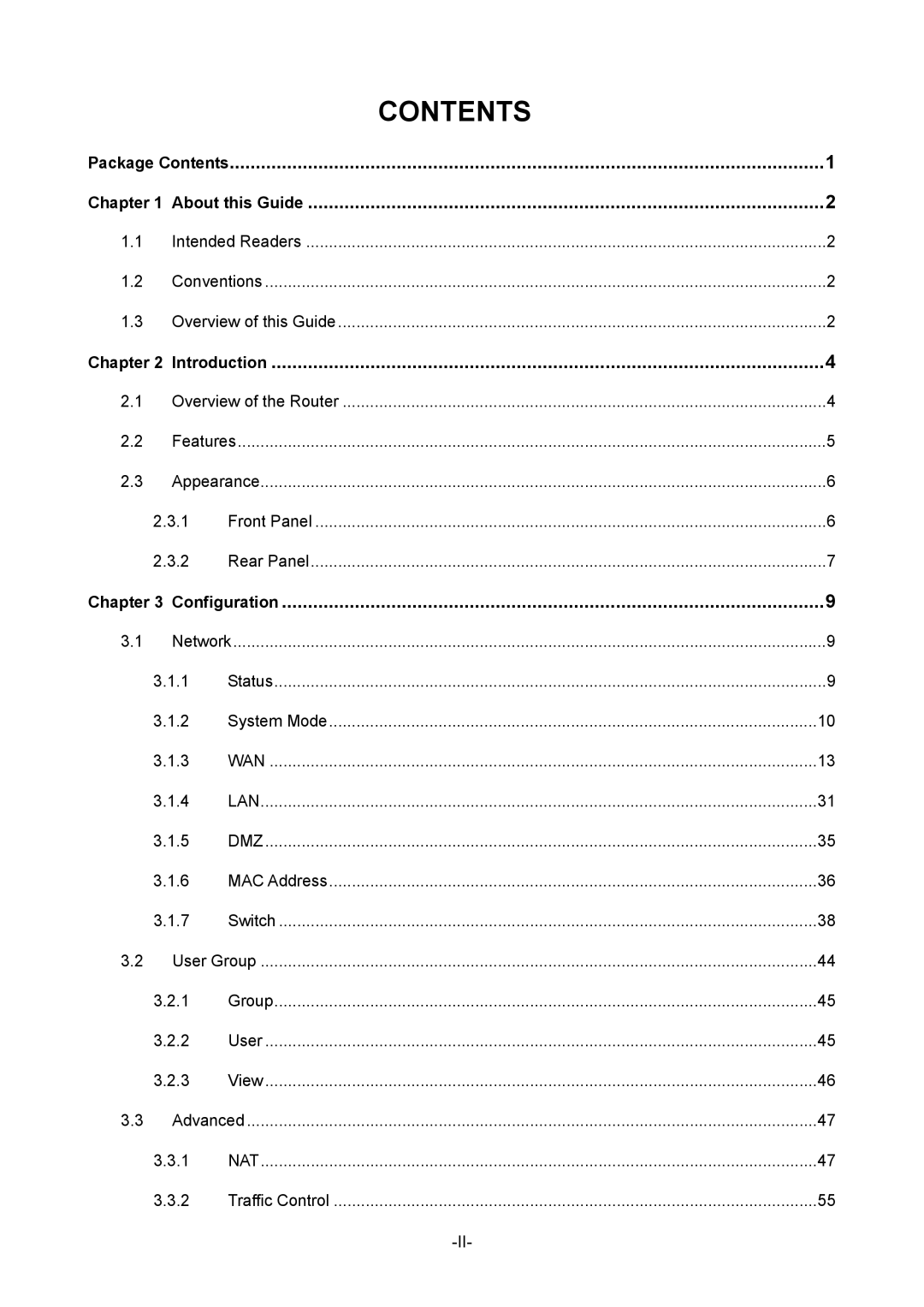 TP-Link TL-ER5120 manual Contents 