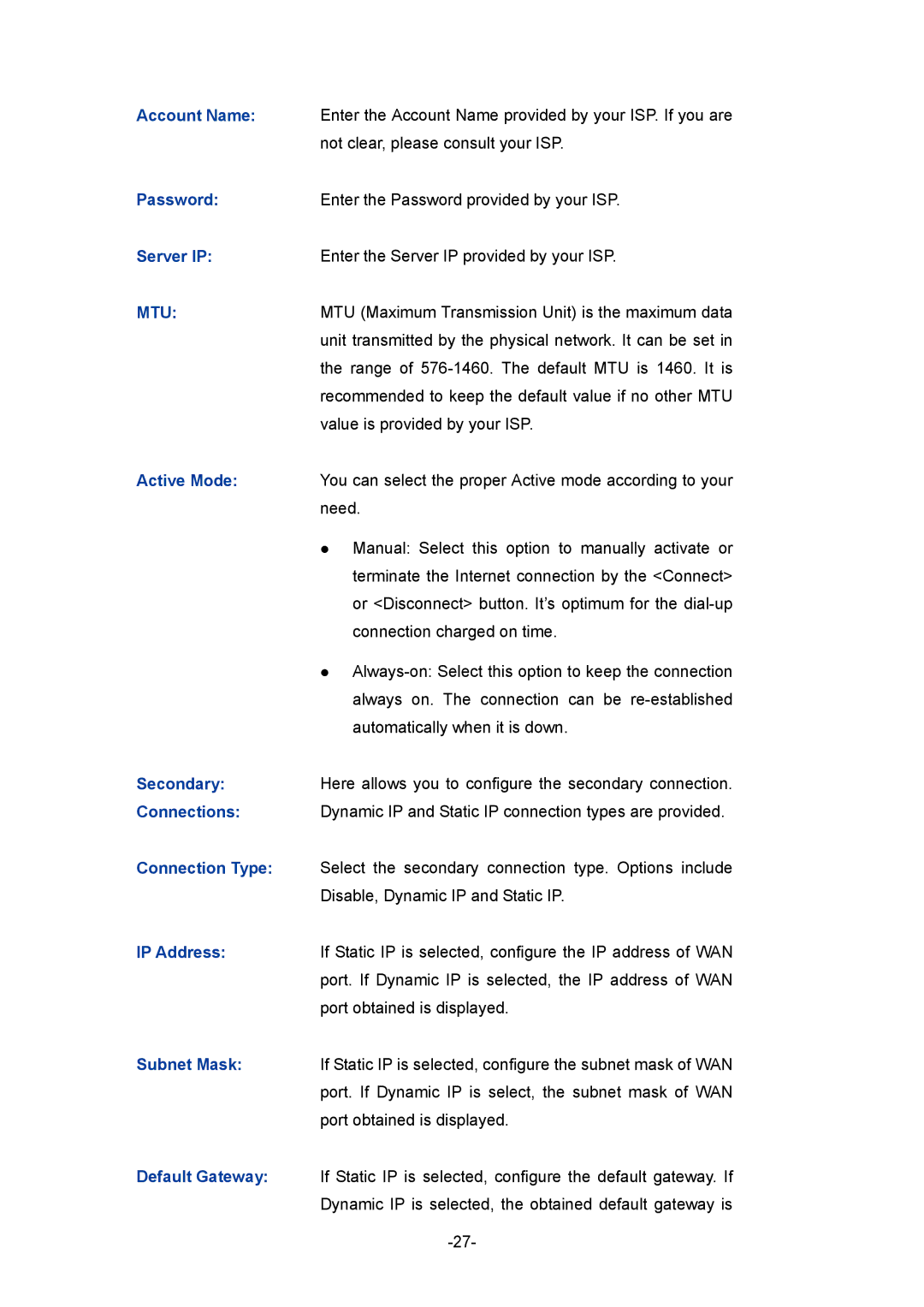 TP-Link TL-ER5120 manual Account Name, Password 