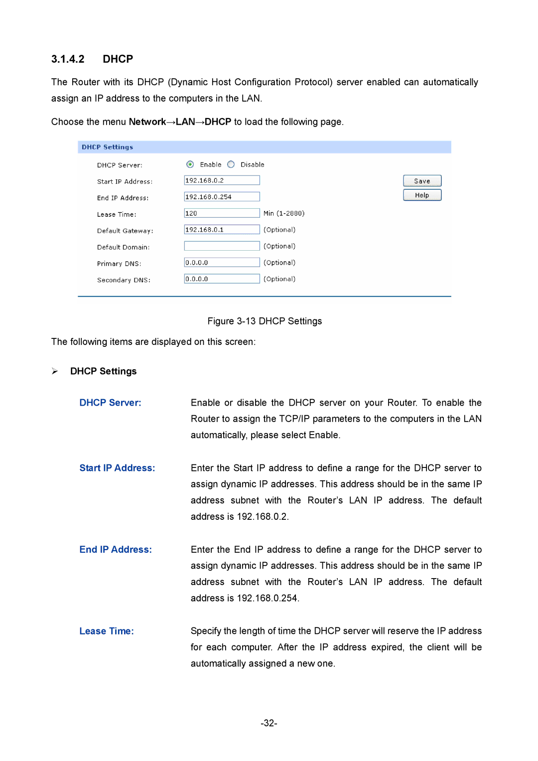 TP-Link TL-ER5120 manual ¾ Dhcp Settings 