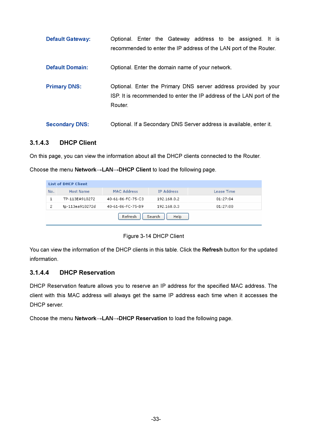 TP-Link TL-ER5120 manual Dhcp Client, Dhcp Reservation 