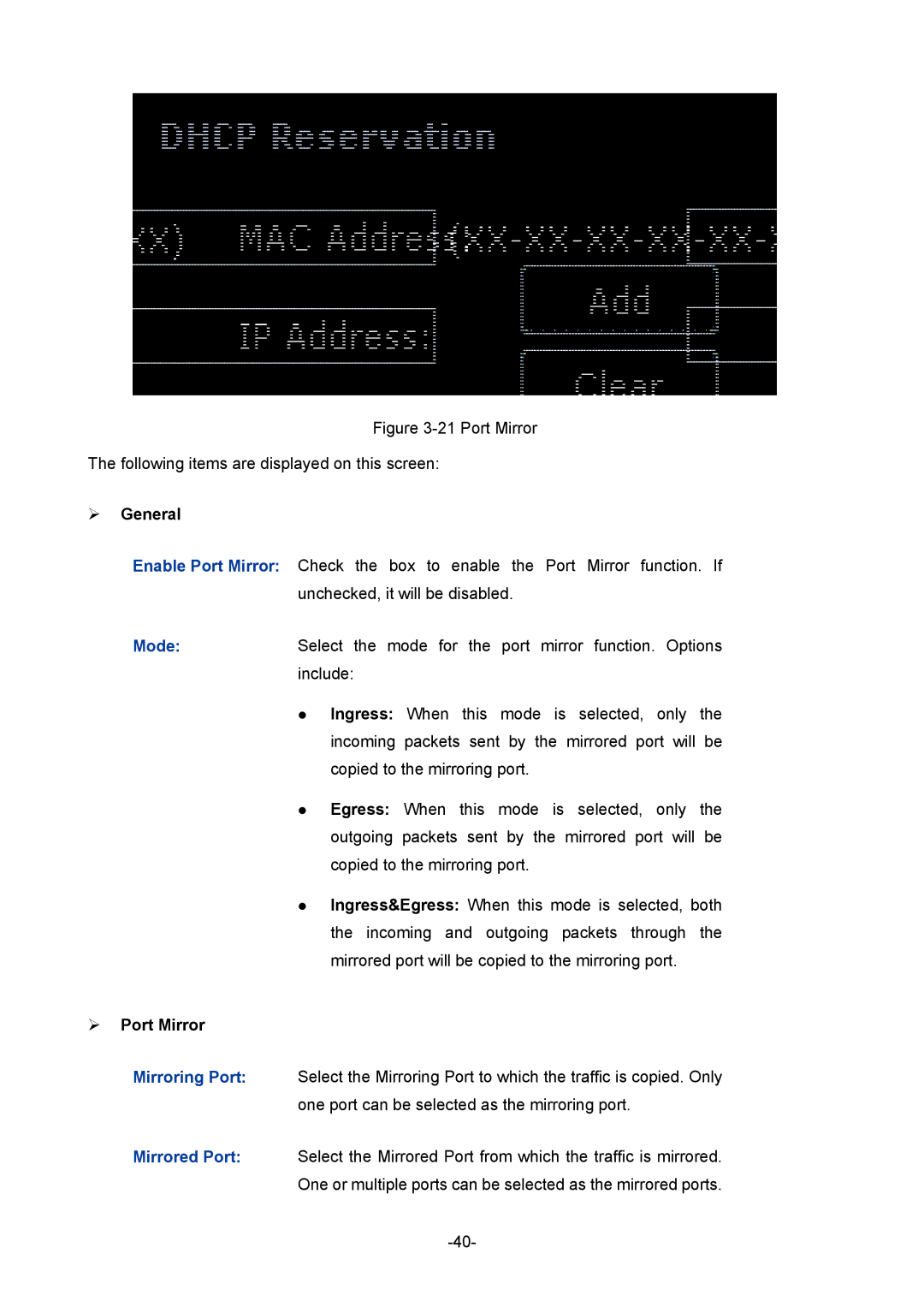 TP-Link TL-ER5120 manual ¾ General, ¾ Port Mirror 