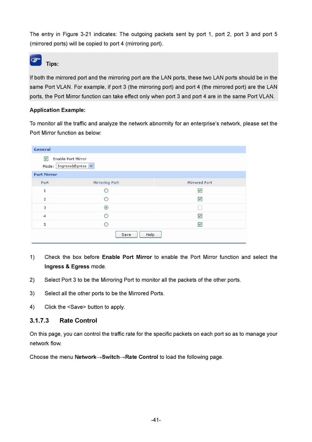 TP-Link TL-ER5120 manual Rate Control, Application Example 