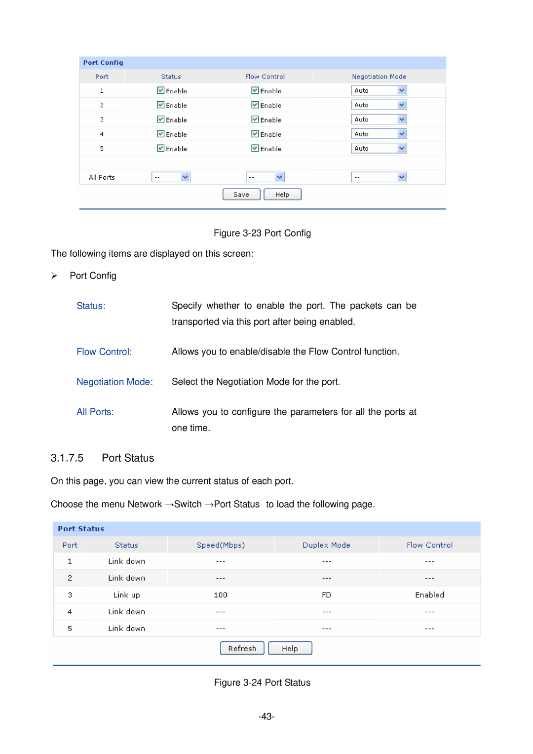 TP-Link TL-ER5120 manual Port Status, ¾ Port Config 