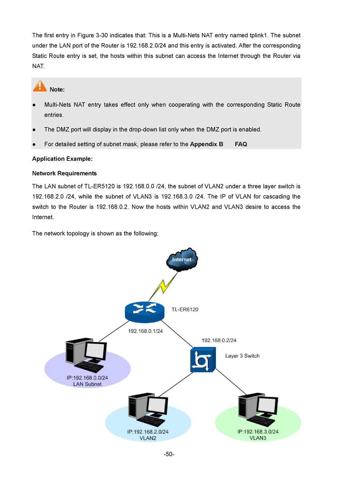 TP-Link TL-ER5120 manual Application Example Network Requirements 