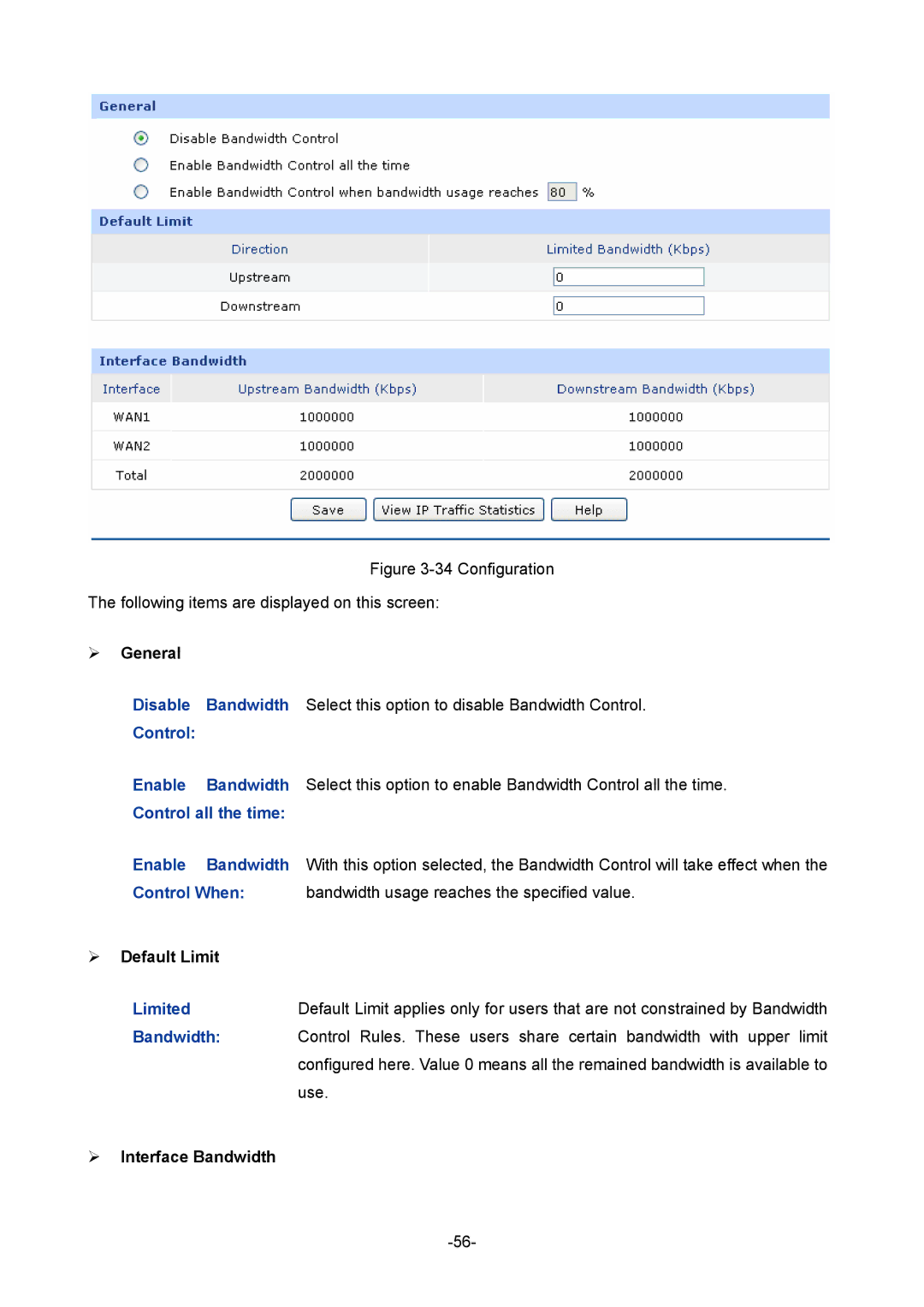 TP-Link TL-ER5120 manual Use, ¾ Interface Bandwidth 