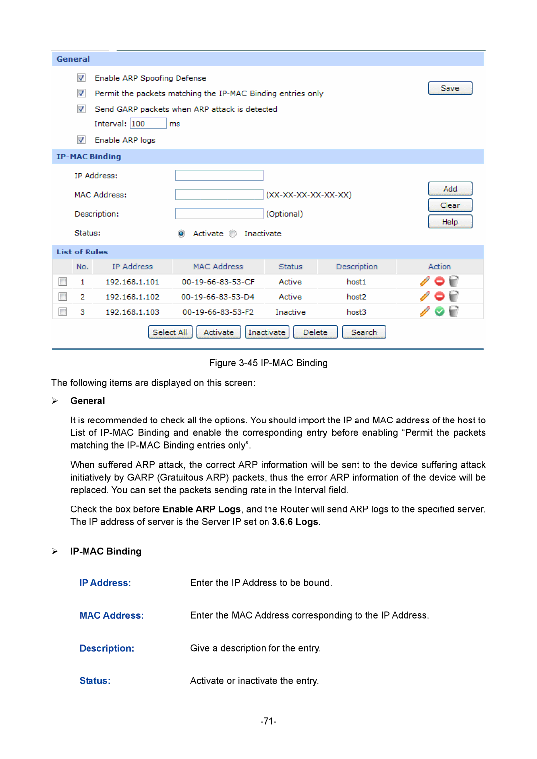 TP-Link TL-ER5120 manual ¾ General, ¾ IP-MAC Binding 