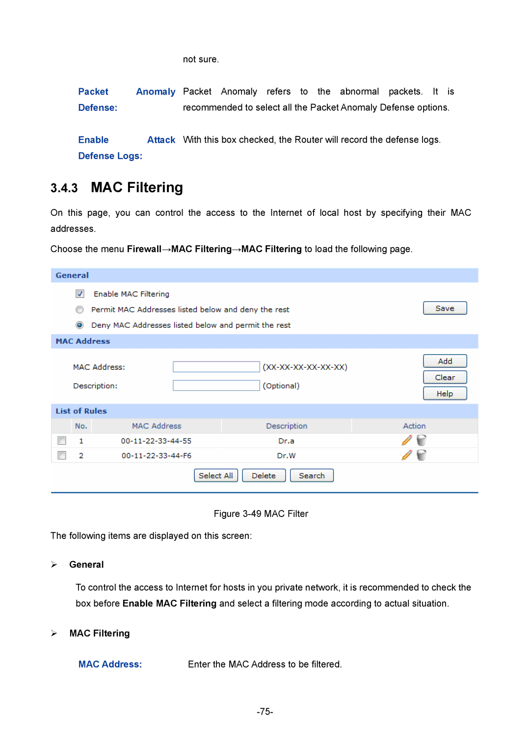 TP-Link TL-ER5120 manual Not sure, ¾ MAC Filtering 