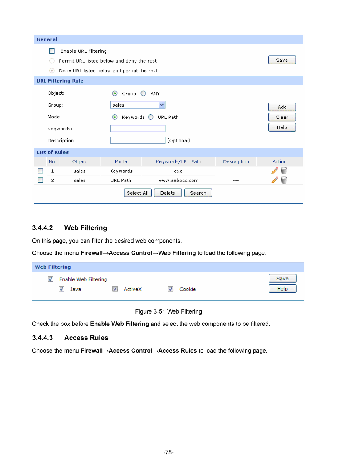 TP-Link TL-ER5120 manual Web Filtering, Access Rules 