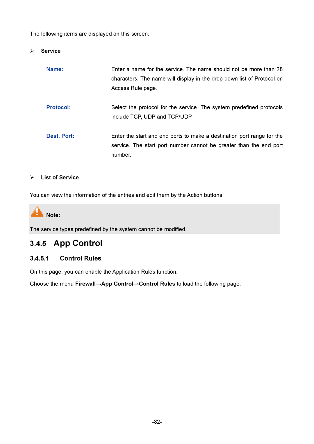 TP-Link TL-ER5120 manual App Control, Control Rules, Name, Dest. Port 