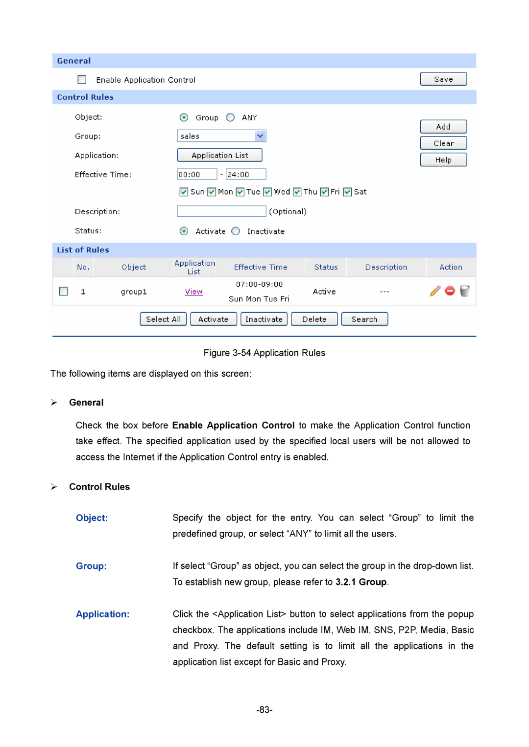 TP-Link TL-ER5120 manual ¾ Control Rules, Application 