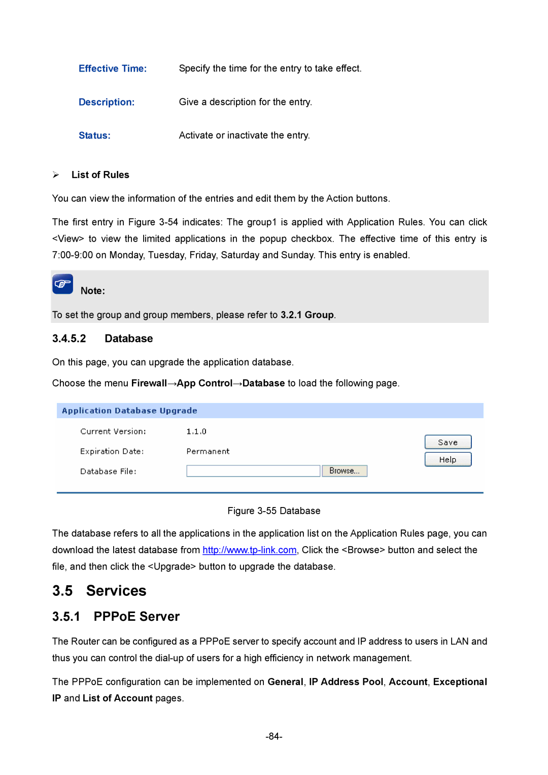 TP-Link TL-ER5120 manual Services, PPPoE Server, Database 