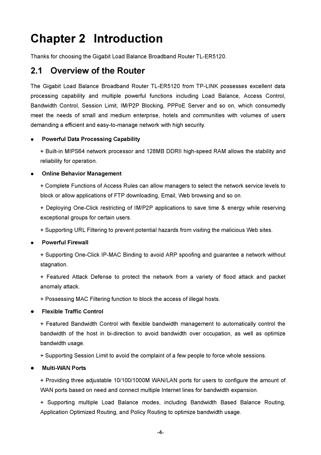 TP-Link TL-ER5120 manual Overview of the Router 