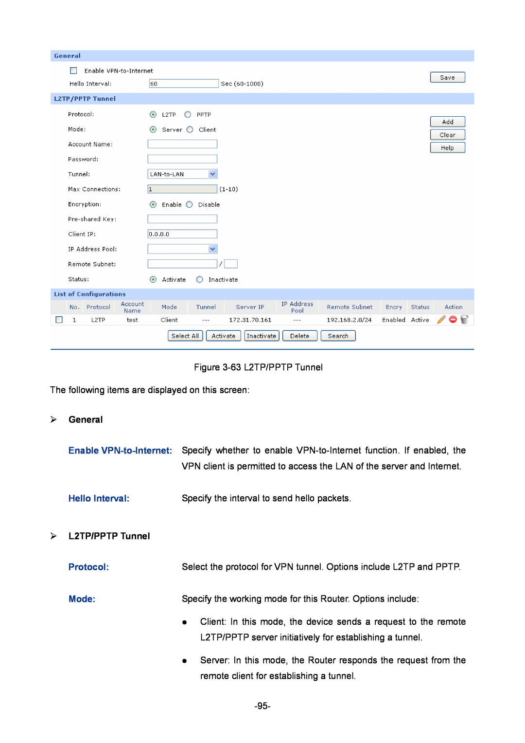 TP-Link TL-ER6020 manual  L2TP/PPTP Tunnel,  General, Protocol, Mode 