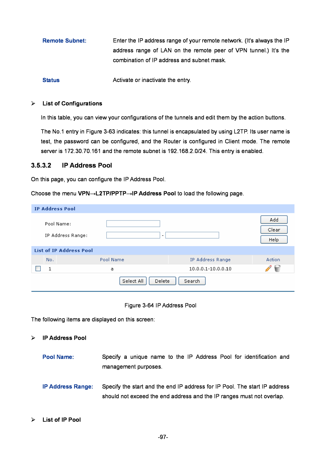 TP-Link TL-ER6020 manual  List of Configurations,  IP Address Pool,  List of IP Pool 