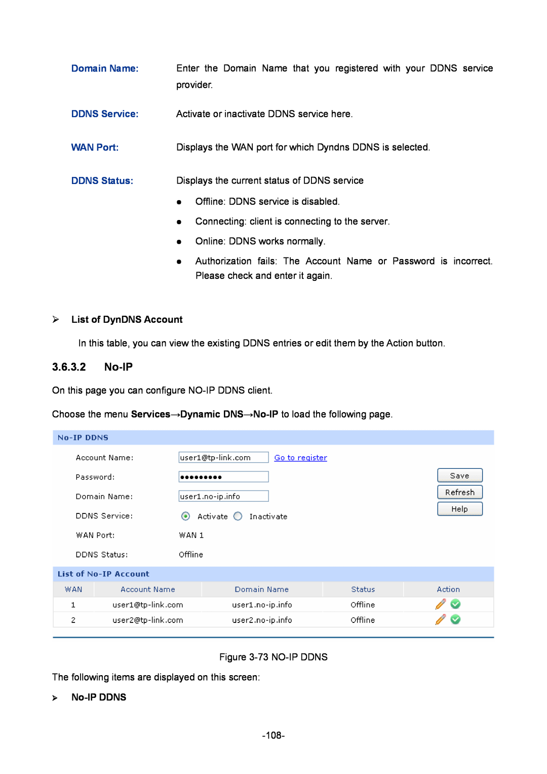TP-Link TL-ER6020 manual  List of DynDNS Account,  No-IP DDNS 