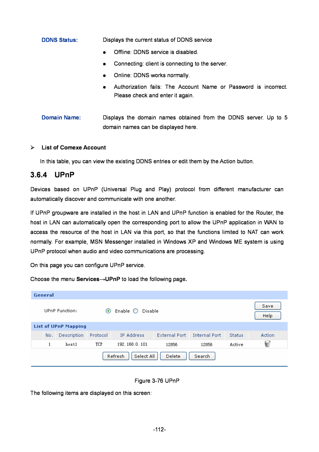 TP-Link TL-ER6020 manual UPnP,  List of Comexe Account 