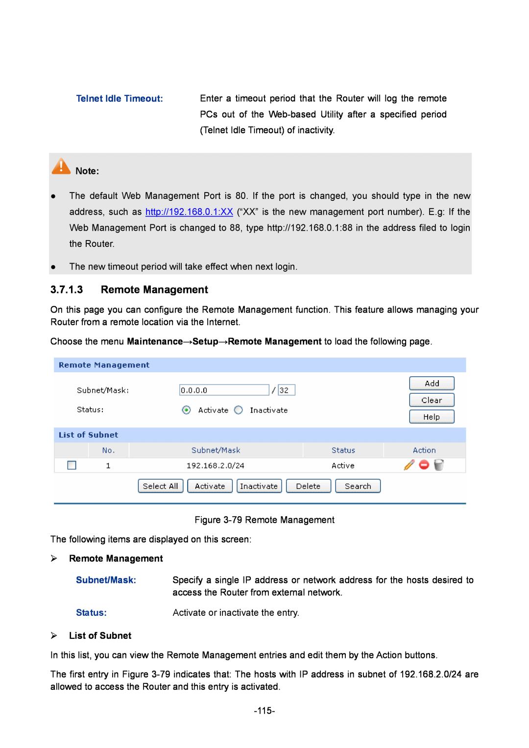 TP-Link TL-ER6020 manual  Remote Management,  List of Subnet 
