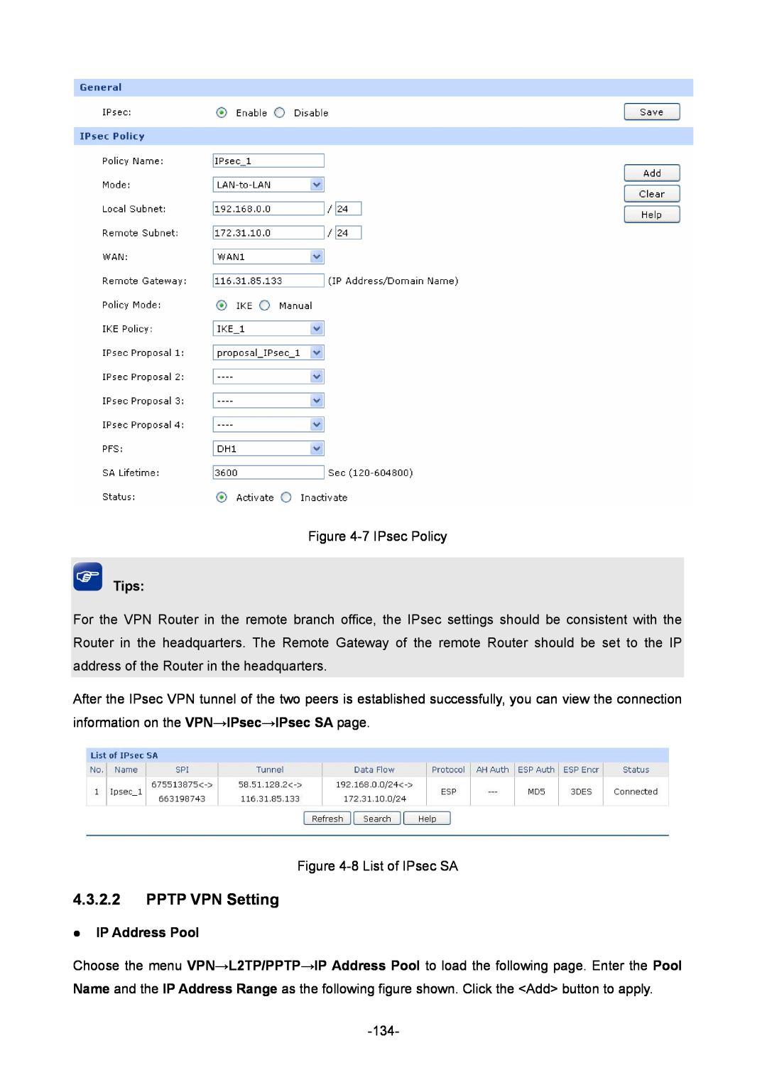 TP-Link TL-ER6020 manual PPTP VPN Setting,  IP Address Pool, Tips 