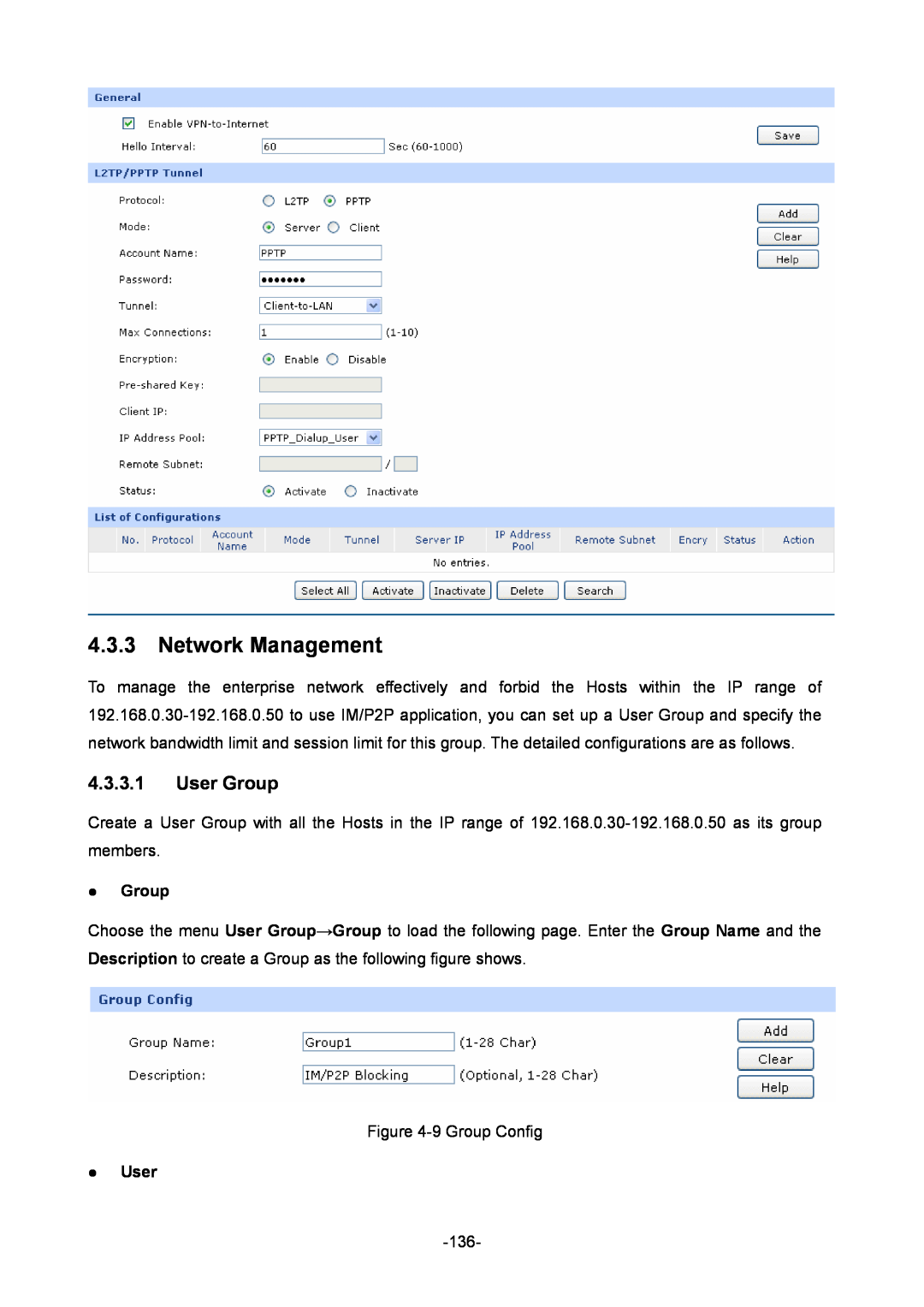 TP-Link TL-ER6020 manual Network Management, User Group,  Group,  User 