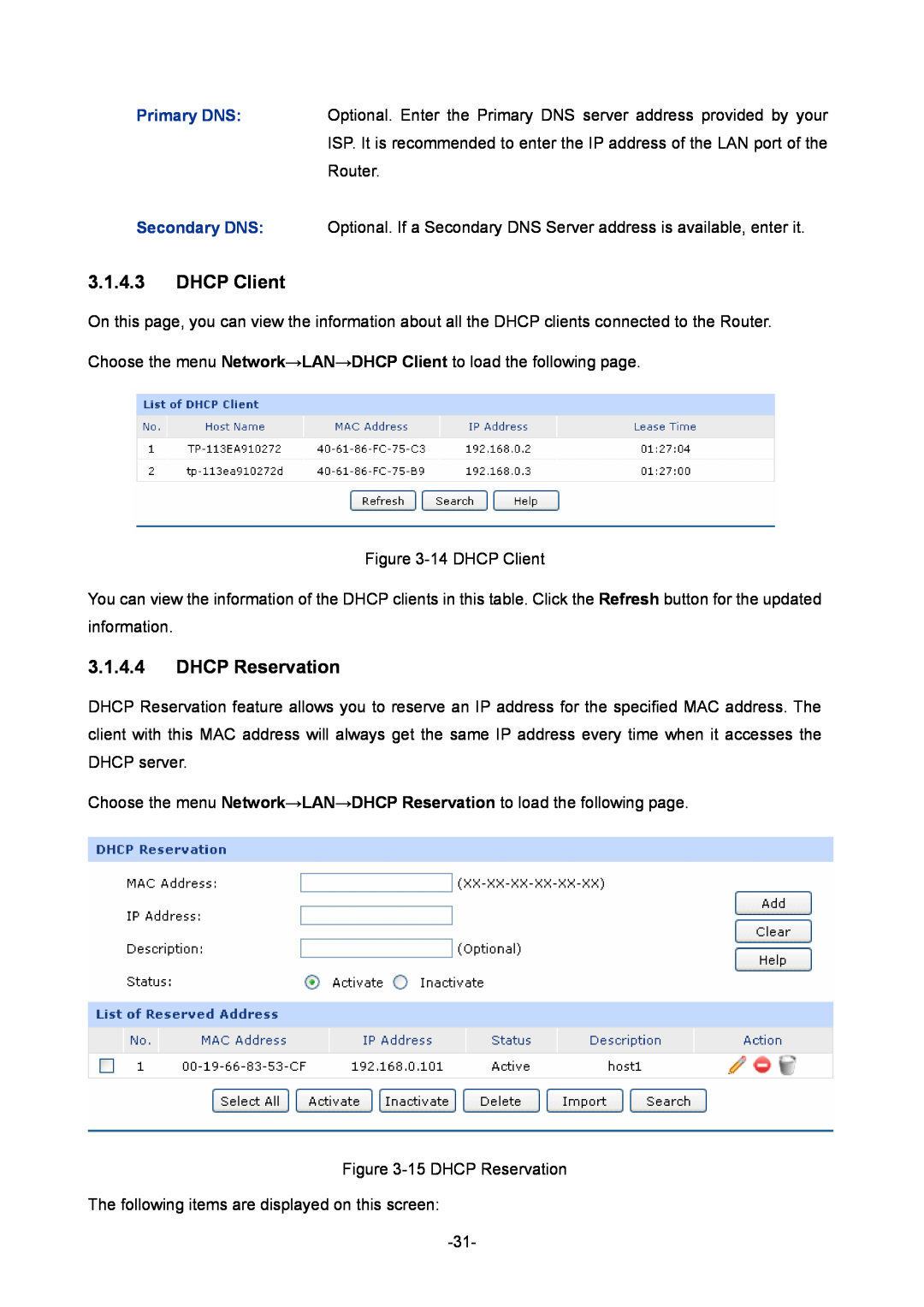 TP-Link TL-ER6020 manual DHCP Client, DHCP Reservation 