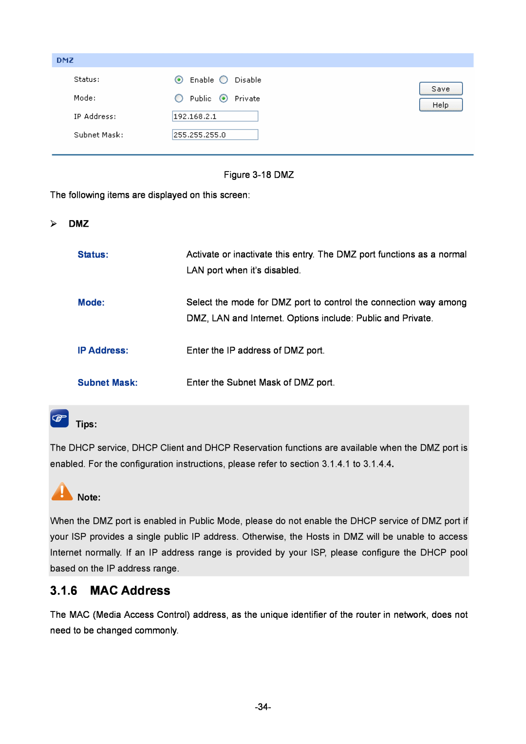 TP-Link TL-ER6020 manual MAC Address,  Dmz, Tips 