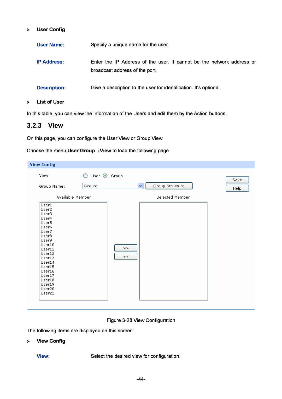TP-Link TL-ER6020 manual  User Config,  List of User,  View Config 
