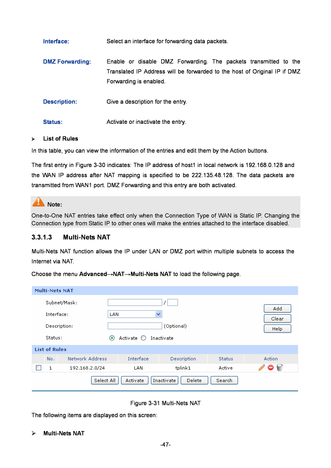 TP-Link TL-ER6020 manual  List of Rules,  Multi-Nets NAT 