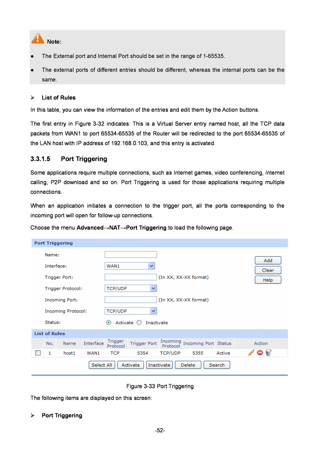 TP-Link TL-ER6020 manual  Port Triggering,  List of Rules 