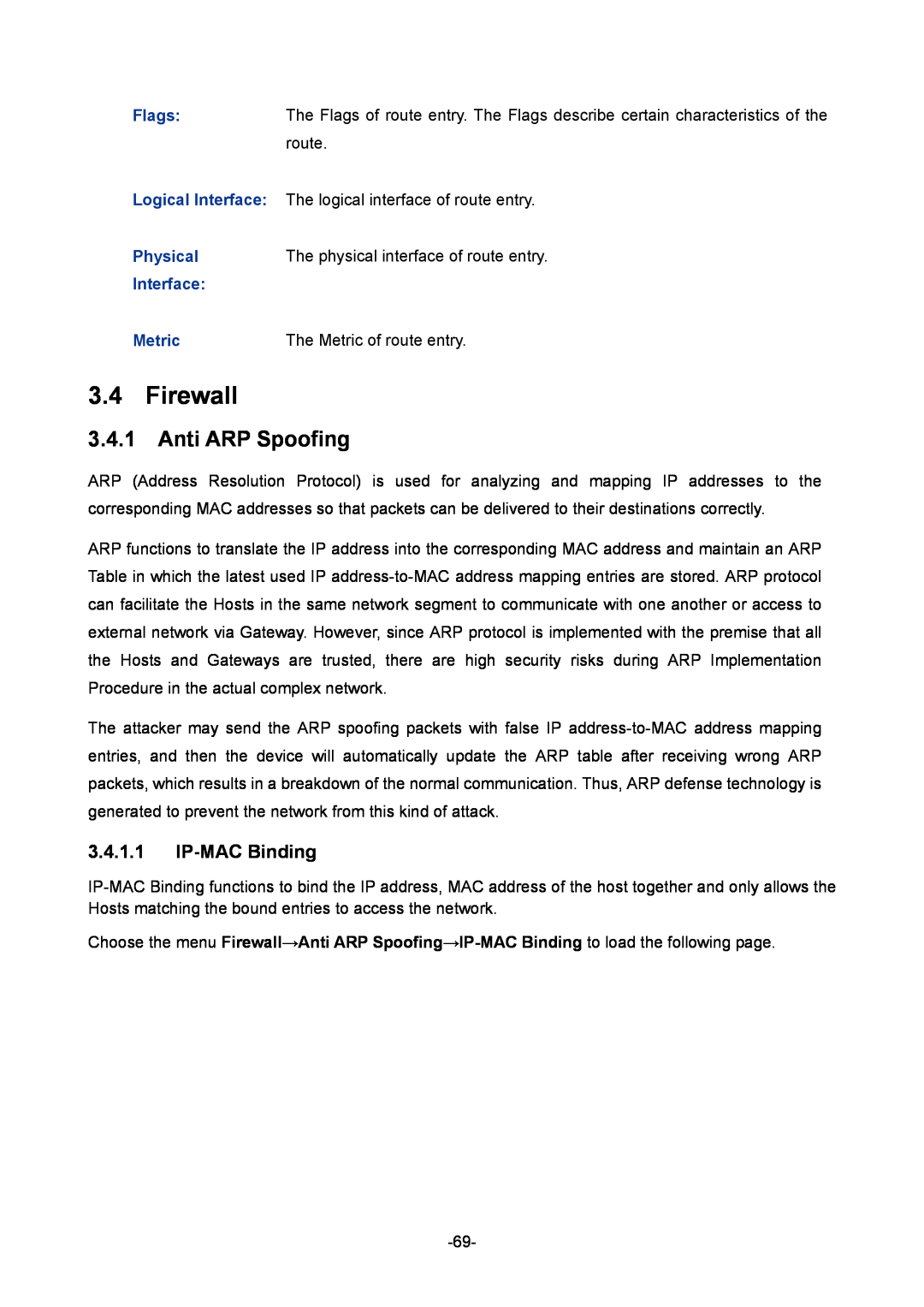 TP-Link TL-ER6020 manual Firewall, Anti ARP Spoofing, IP-MAC Binding 