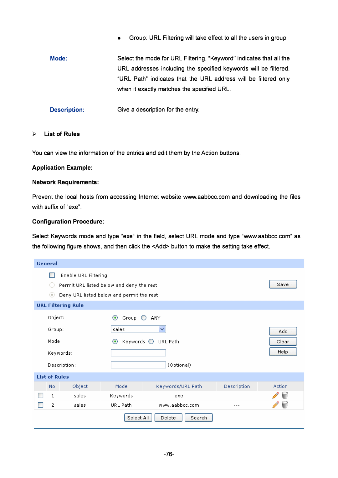 TP-Link TL-ER6020 manual Configuration Procedure,  List of Rules, Application Example Network Requirements 