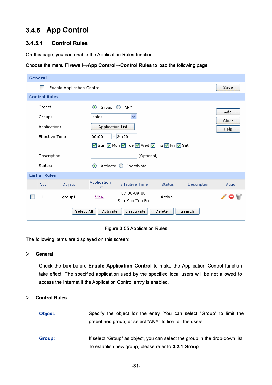 TP-Link TL-ER6020 manual App Control,  Control Rules,  General 