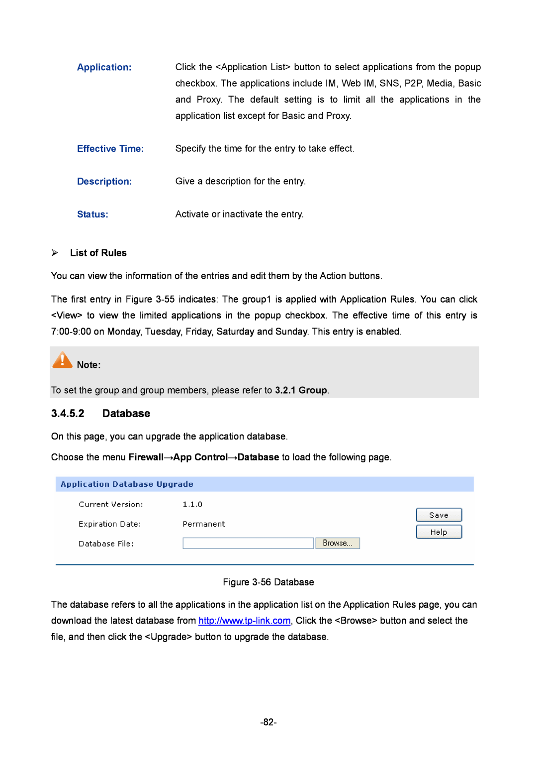 TP-Link TL-ER6020 manual Database,  List of Rules 