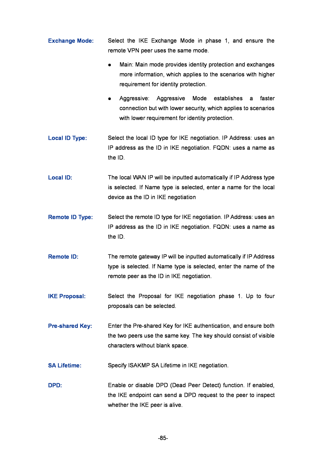 TP-Link TL-ER6020 manual SA Lifetime Specify ISAKMP SA Lifetime in IKE negotiation 