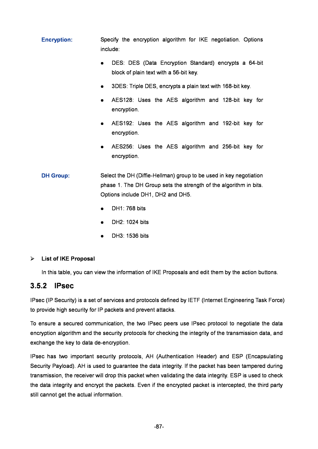 TP-Link TL-ER6020 manual IPsec,  List of IKE Proposal 