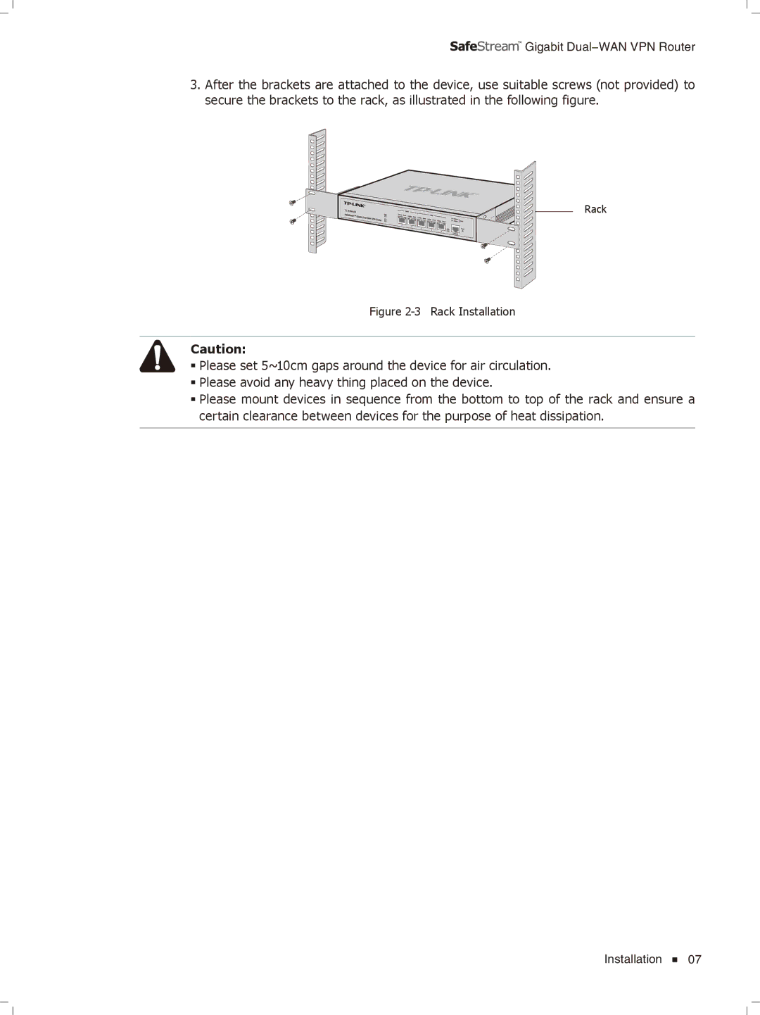 TP-Link TL-ER6020 manual Fffffffffff Rack Installation 