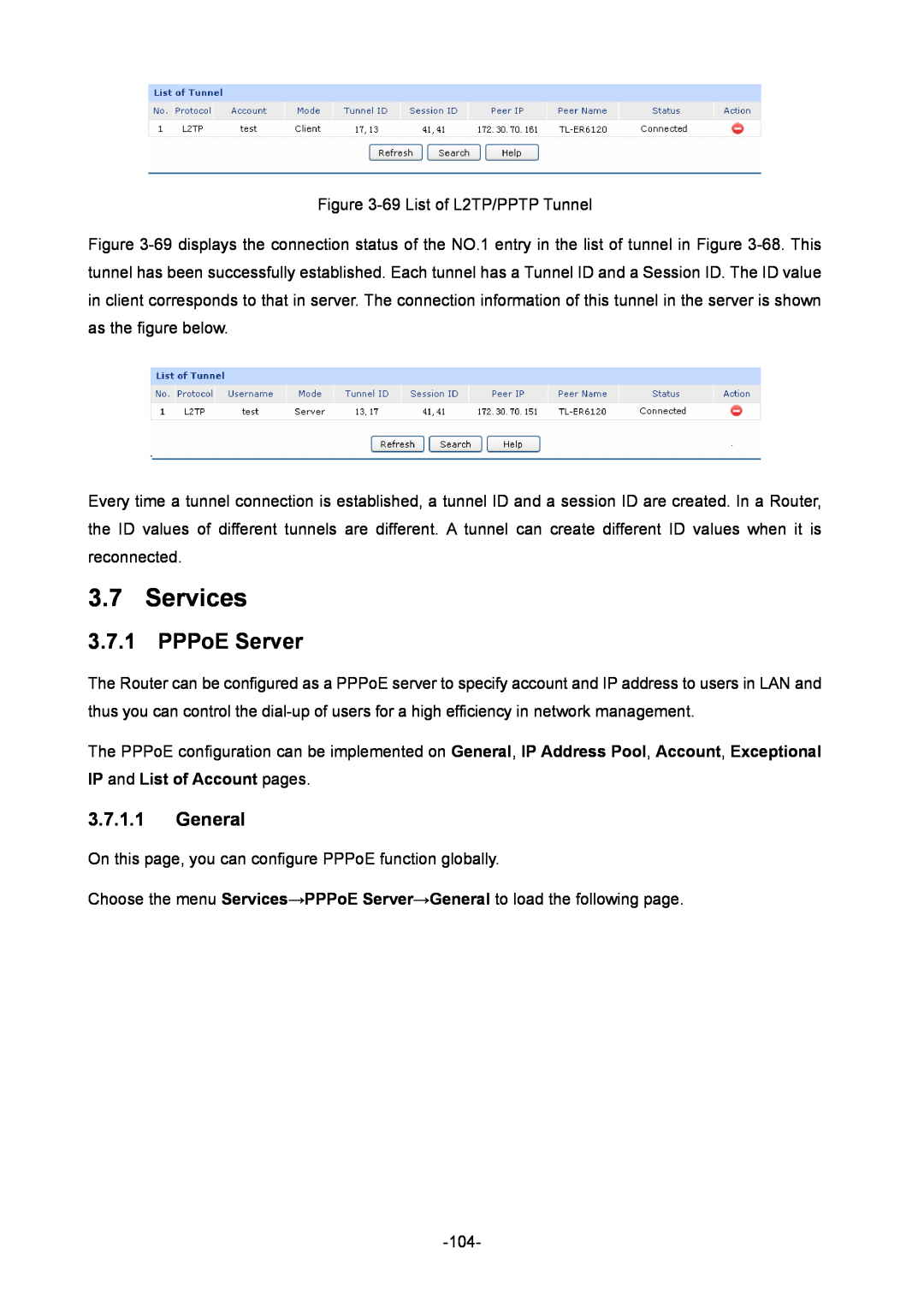 TP-Link TL-ER604W manual Services, PPPoE Server, General 