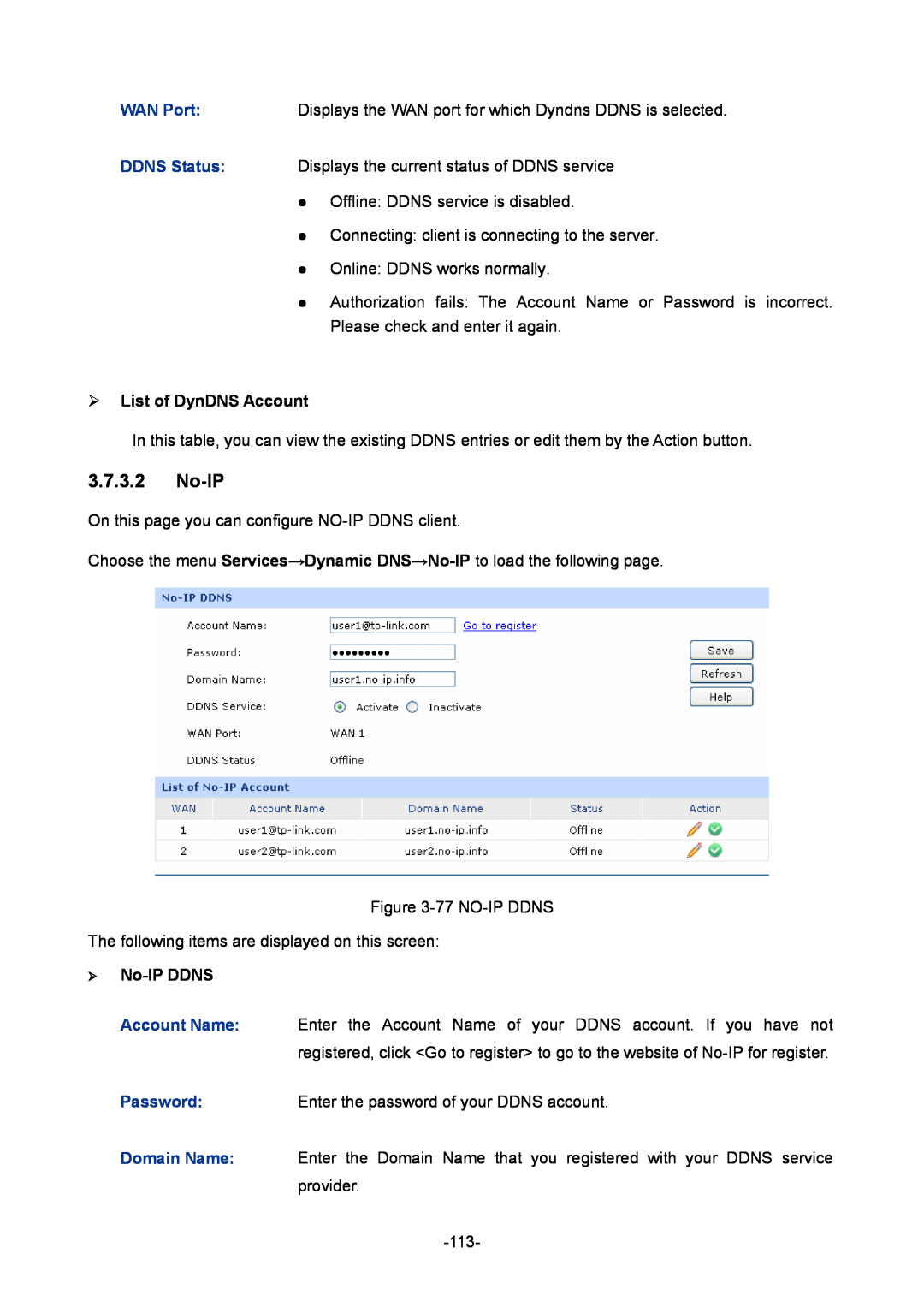 TP-Link TL-ER604W manual  List of DynDNS Account,  No-IP DDNS 